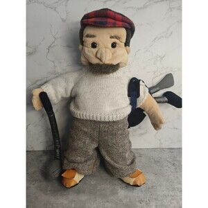 Vintage Folkmanis Golfer Man Hand Puppet Plush W/ Clubs Folktails Rare